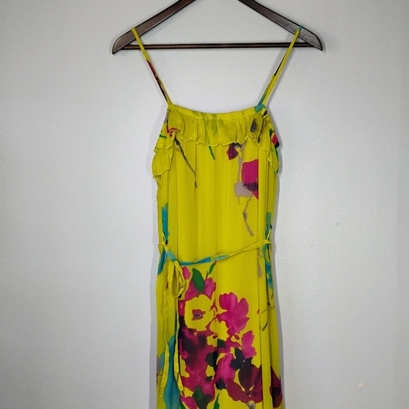 Old Navy Yellow Floral Ruffled Tie Waist Maxi Dress Spring Colorful Size Small - Picture 3 of 14